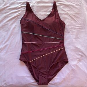 Burgundy One Piece Swimsuit, Size XXL